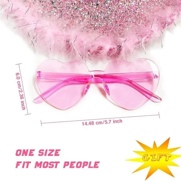 Pink Cowgirl Hat with Feather Boa and Heart Sunglasses for Women&Men Party - Picture 5 of 8